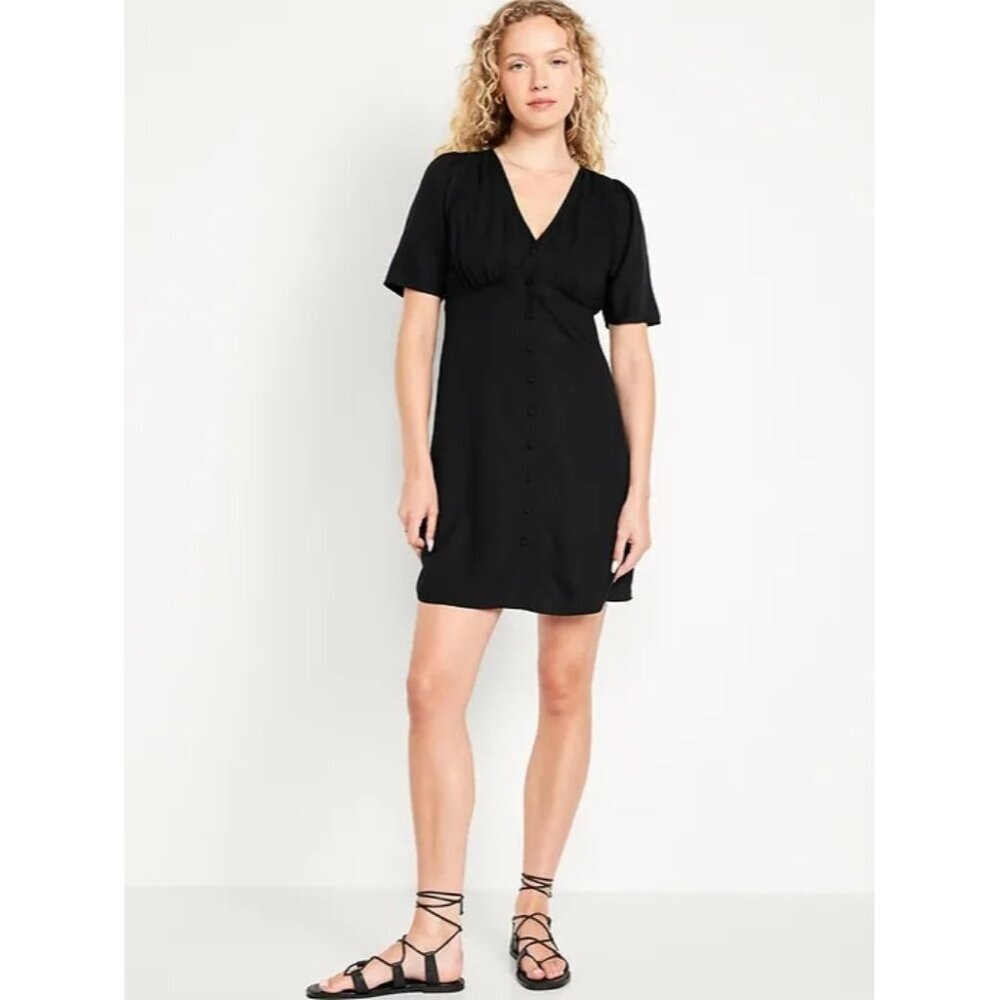 NWT Old Navy Black Button-Down Crepe Mini Dress S
